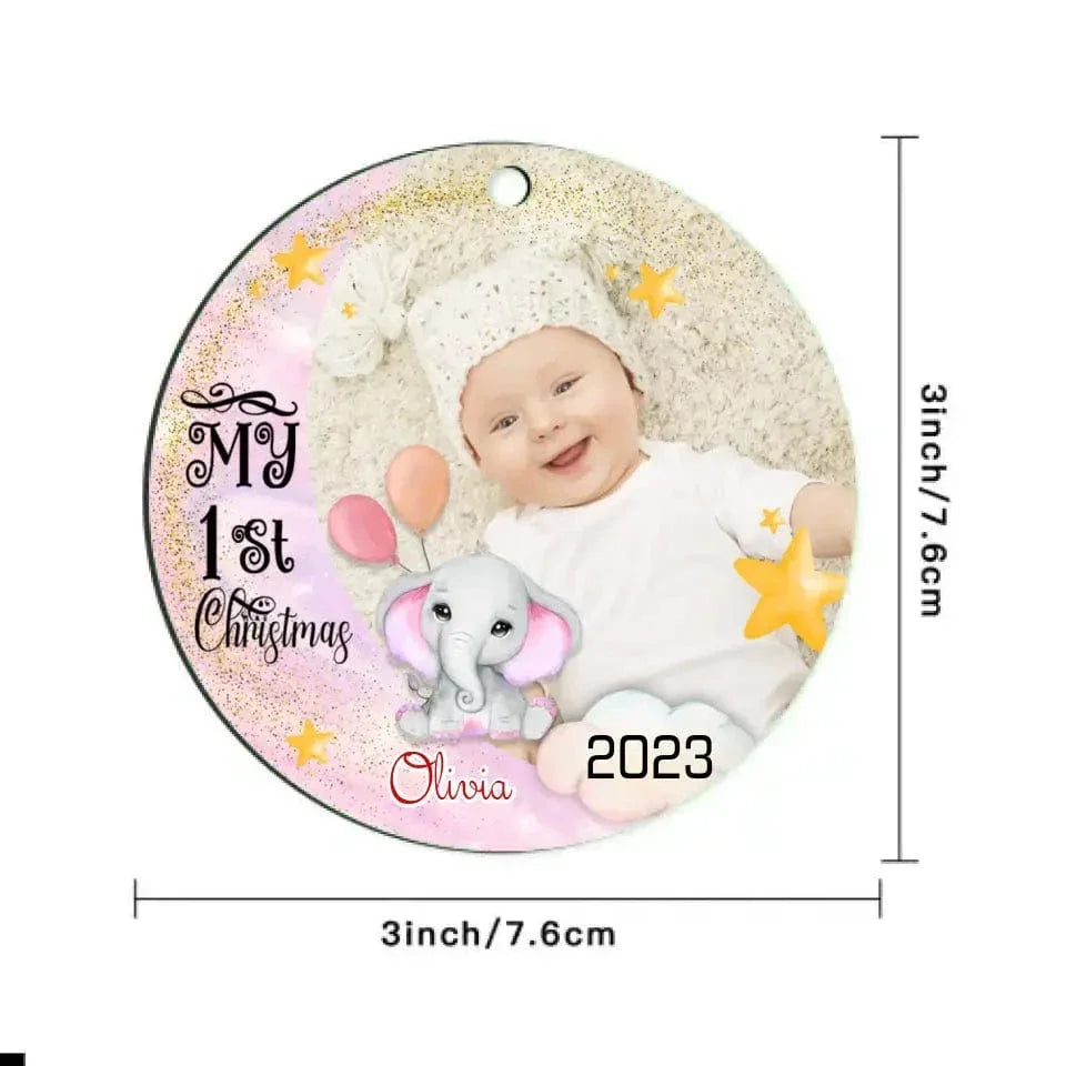 My First Christmas Elephant - Personalized Photo Acrylic Ornament - Joliny