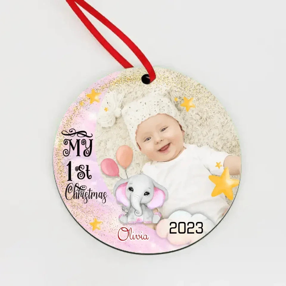 My First Christmas Elephant - Personalized Photo Acrylic Ornament - Joliny