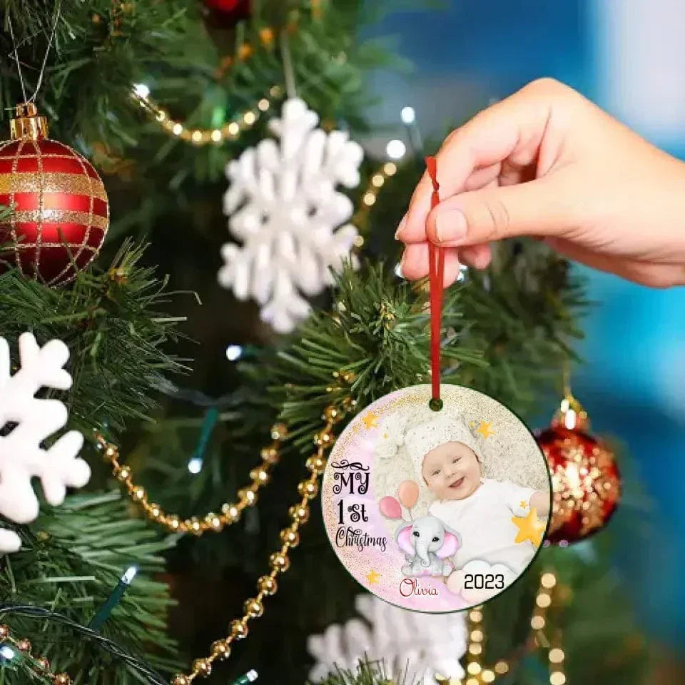 My First Christmas Elephant - Personalized Photo Acrylic Ornament - Joliny