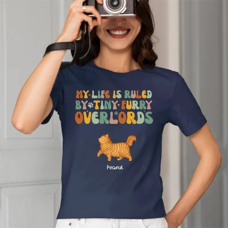 My Life Is Ruled By Tiny Furry Overlords Cat Mom Personalized Sleeve Printed T-shirt - Joliny