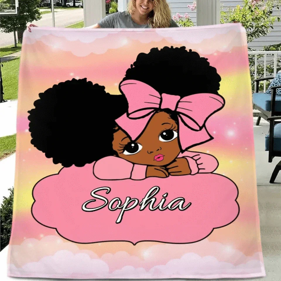 Name And Character Customised Blankets - Personalised Name Cartoon Girl Pattern Blanket - A Gift For Child,Friend,Family - Joliny