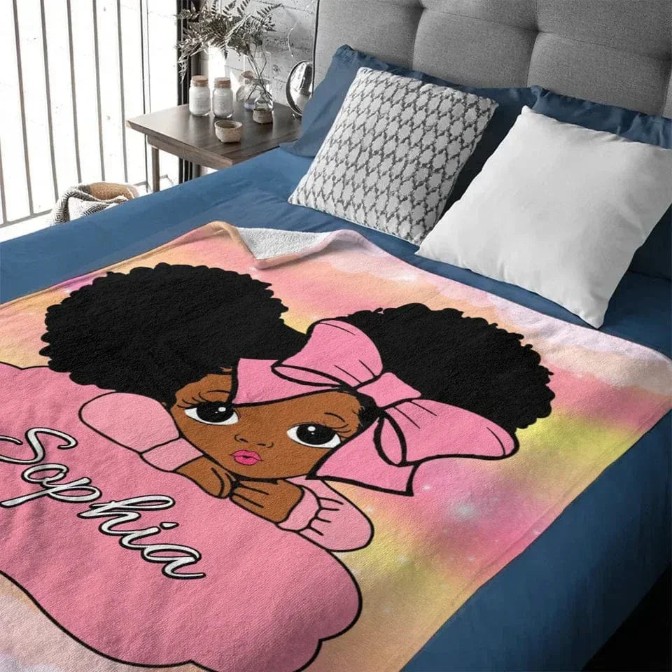 Name And Character Customised Blankets - Personalised Name Cartoon Girl Pattern Blanket - A Gift For Child,Friend,Family - Joliny