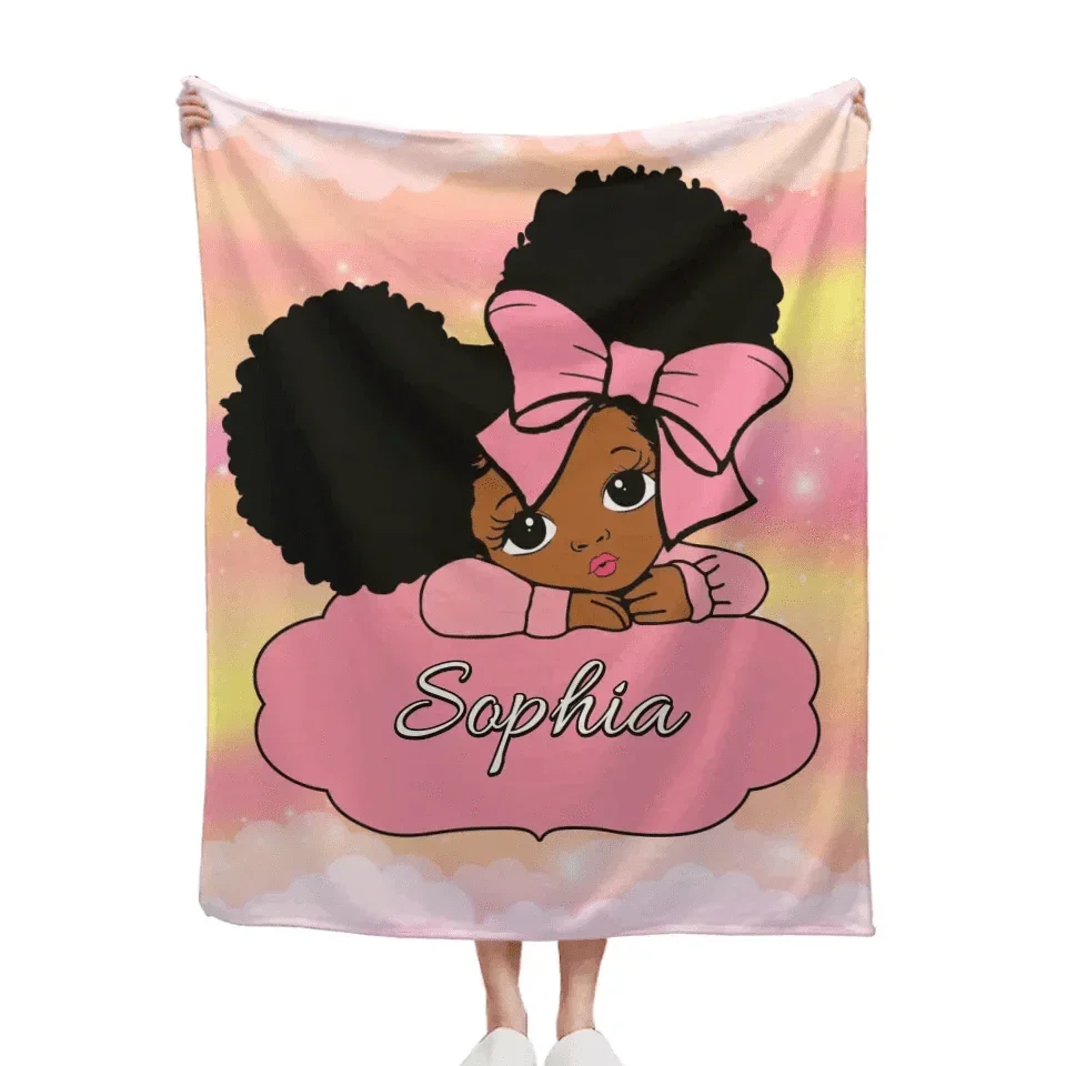 Name And Character Customised Blankets - Personalised Name Cartoon Girl Pattern Blanket - A Gift For Child,Friend,Family - Joliny