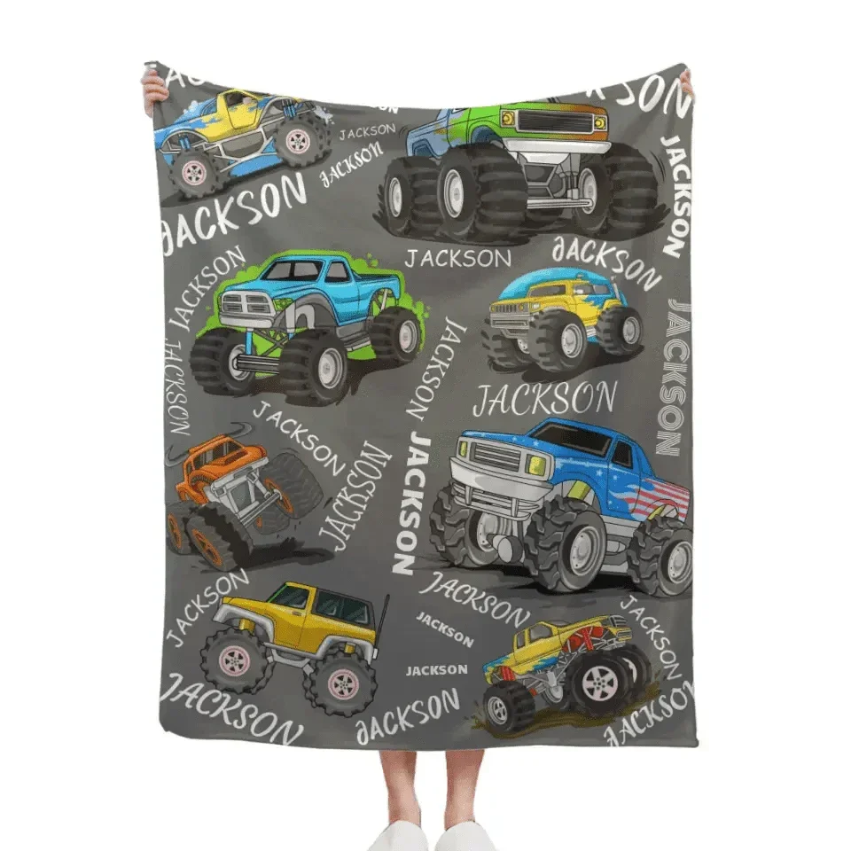 Name Custom Monster Truck Blanket, Birthday Gift for Kids - Joliny