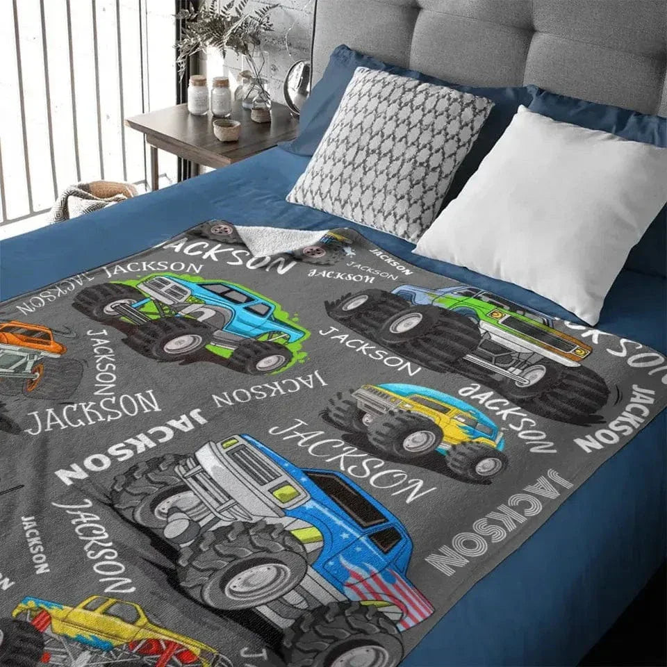 Name Custom Monster Truck Blanket, Birthday Gift for Kids - Joliny