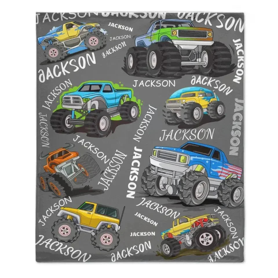 Name Custom Monster Truck Blanket, Birthday Gift for Kids - Joliny