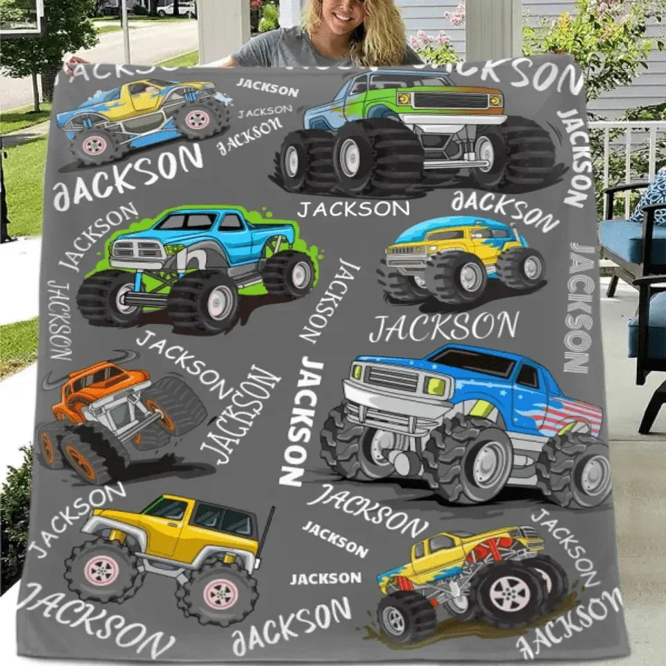 Name Custom Monster Truck Blanket, Birthday Gift for Kids - Joliny