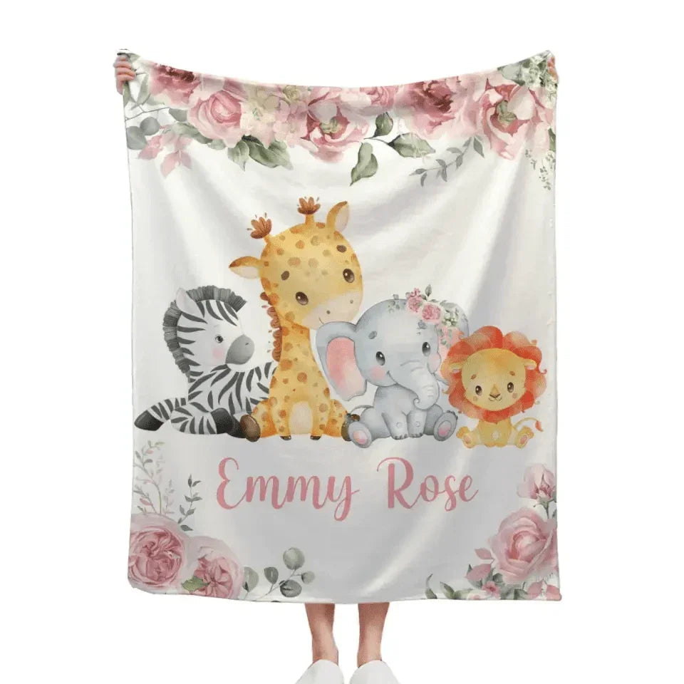 Name Customized Baby Blanket Girl Boy Flower Animal Pattern Baby Plush Blanket New Baby New Mom Gift - Joliny