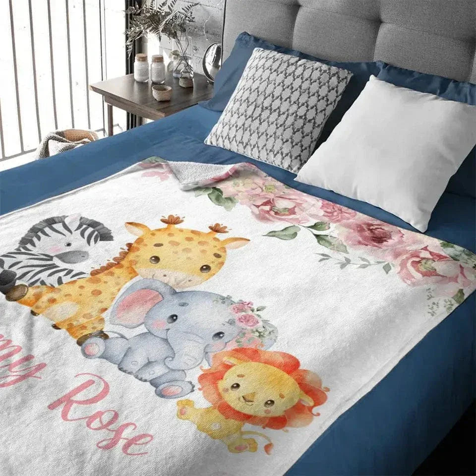 Name Customized Baby Blanket Girl Boy Flower Animal Pattern Baby Plush Blanket New Baby New Mom Gift - Joliny
