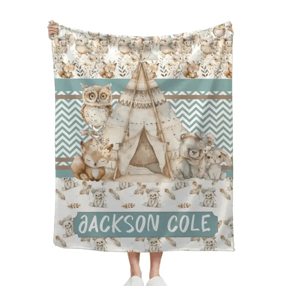 Name Customized Blanket Owl Bear Rabbit Fox Blanket - Joliny