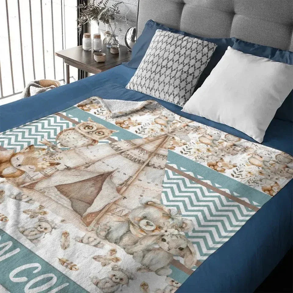 Name Customized Blanket Owl Bear Rabbit Fox Blanket - Joliny