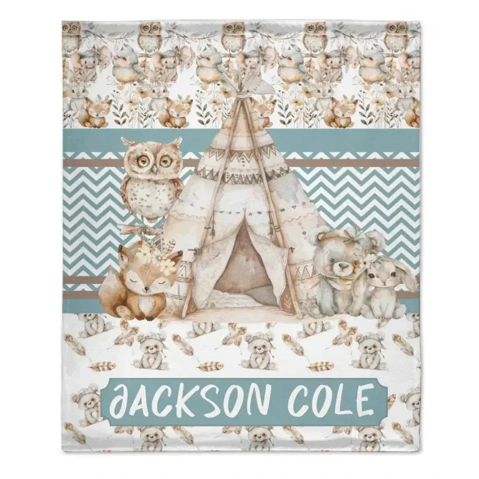 Name Customized Blanket Owl Bear Rabbit Fox Blanket - Joliny