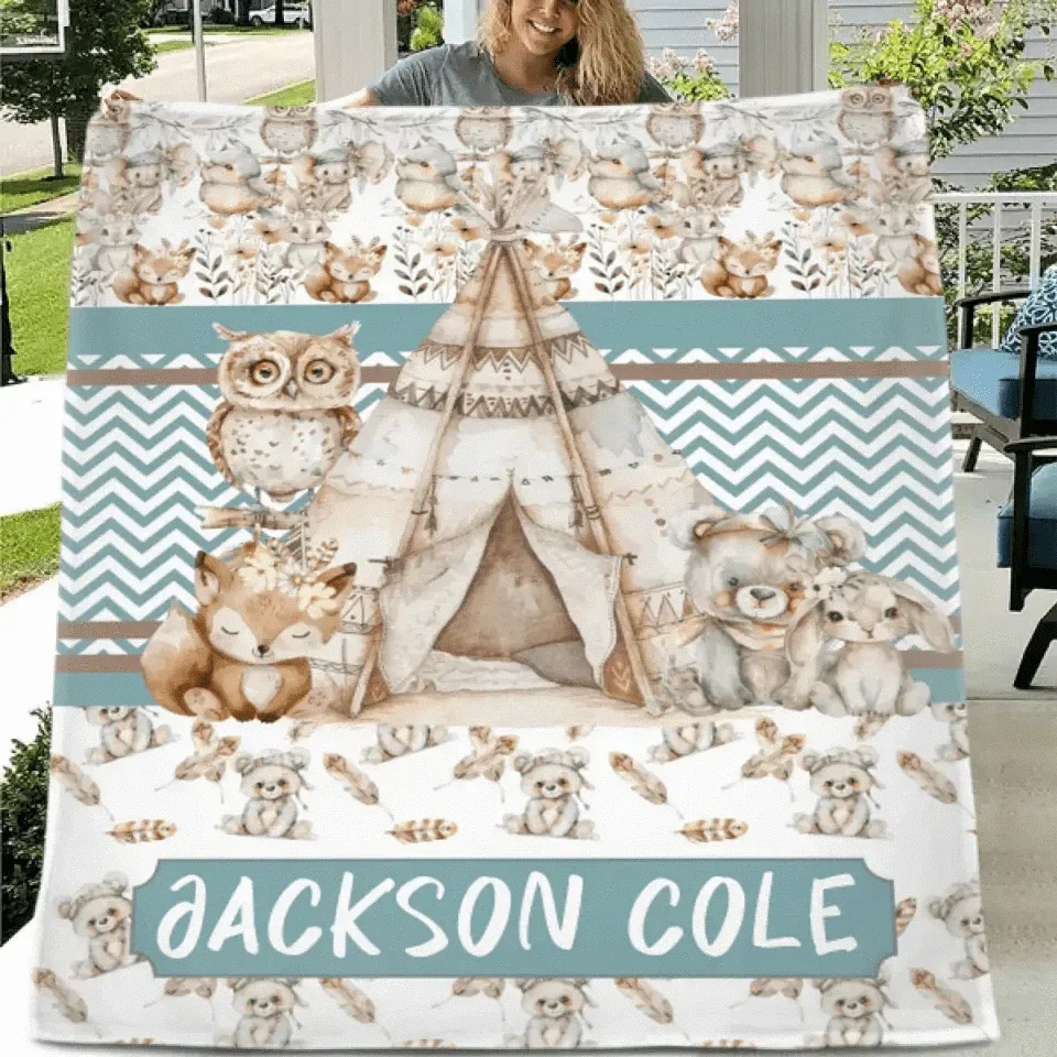 Name Customized Blanket Owl Bear Rabbit Fox Blanket - Joliny
