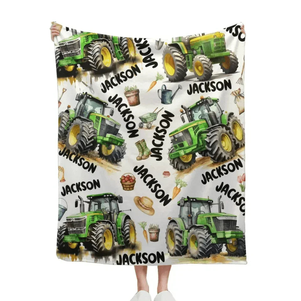 Name Customized Boys Girls Kids Tractor Truck Blanket, Gifts for Kids - Joliny