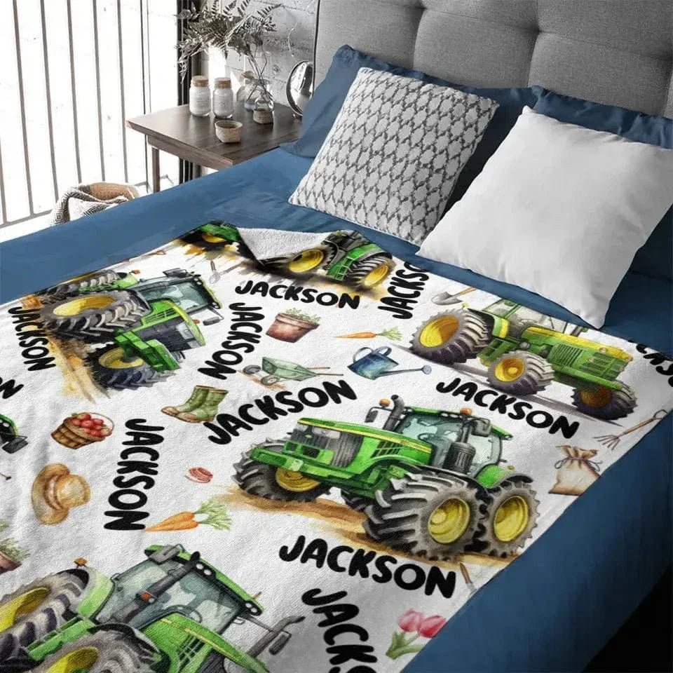 Name Customized Boys Girls Kids Tractor Truck Blanket, Gifts for Kids - Joliny