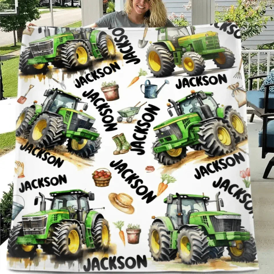 Name Customized Boys Girls Kids Tractor Truck Blanket, Gifts for Kids - Joliny