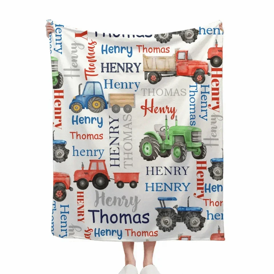 Name Customized Farm Tractor Kids Blanket - New Baby Gift - Joliny