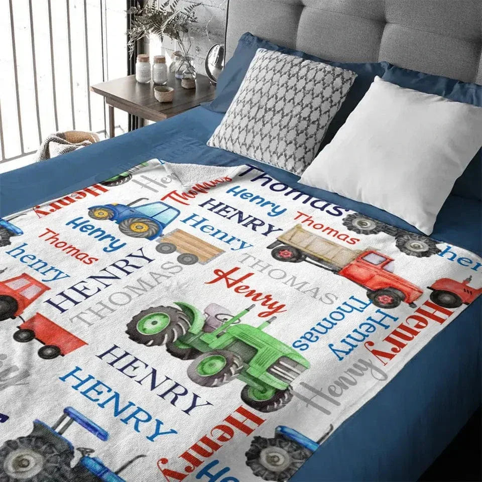 Name Customized Farm Tractor Kids Blanket - New Baby Gift - Joliny