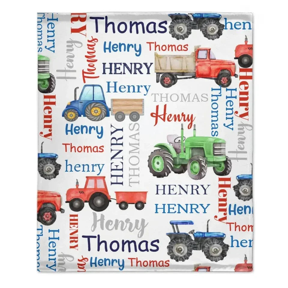 Name Customized Farm Tractor Kids Blanket - New Baby Gift - Joliny