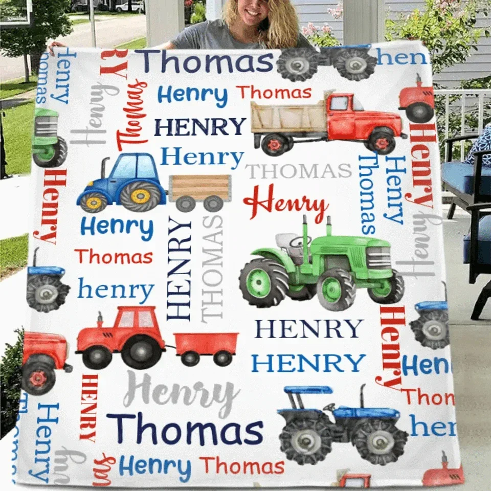 Name Customized Farm Tractor Kids Blanket - New Baby Gift - Joliny
