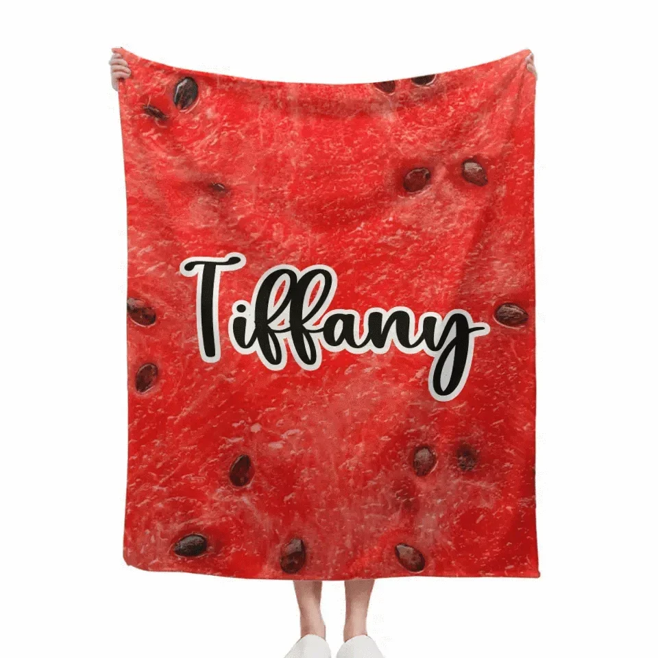 Name Customized Funny Watermelon Food Blanket, Gifts for Kids and Family and Friends - Joliny