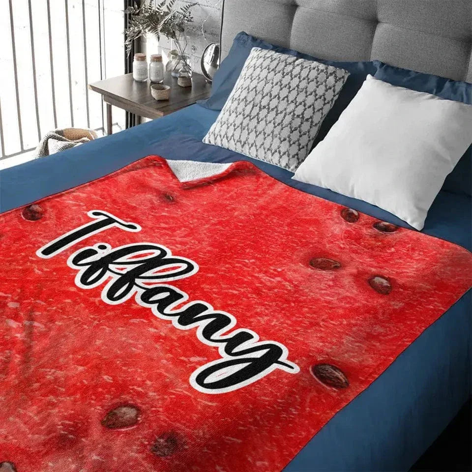 Name Customized Funny Watermelon Food Blanket, Gifts for Kids and Family and Friends - Joliny