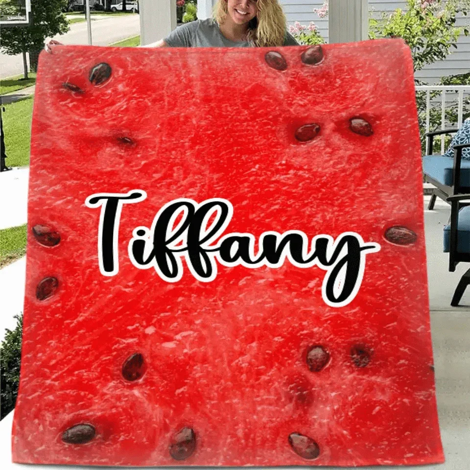 Name Customized Funny Watermelon Food Blanket, Gifts for Kids and Family and Friends - Joliny