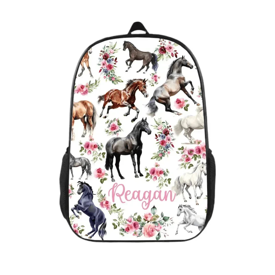 Name Customized Kids Backpack - Flower Horse - School Season Gift - Joliny
