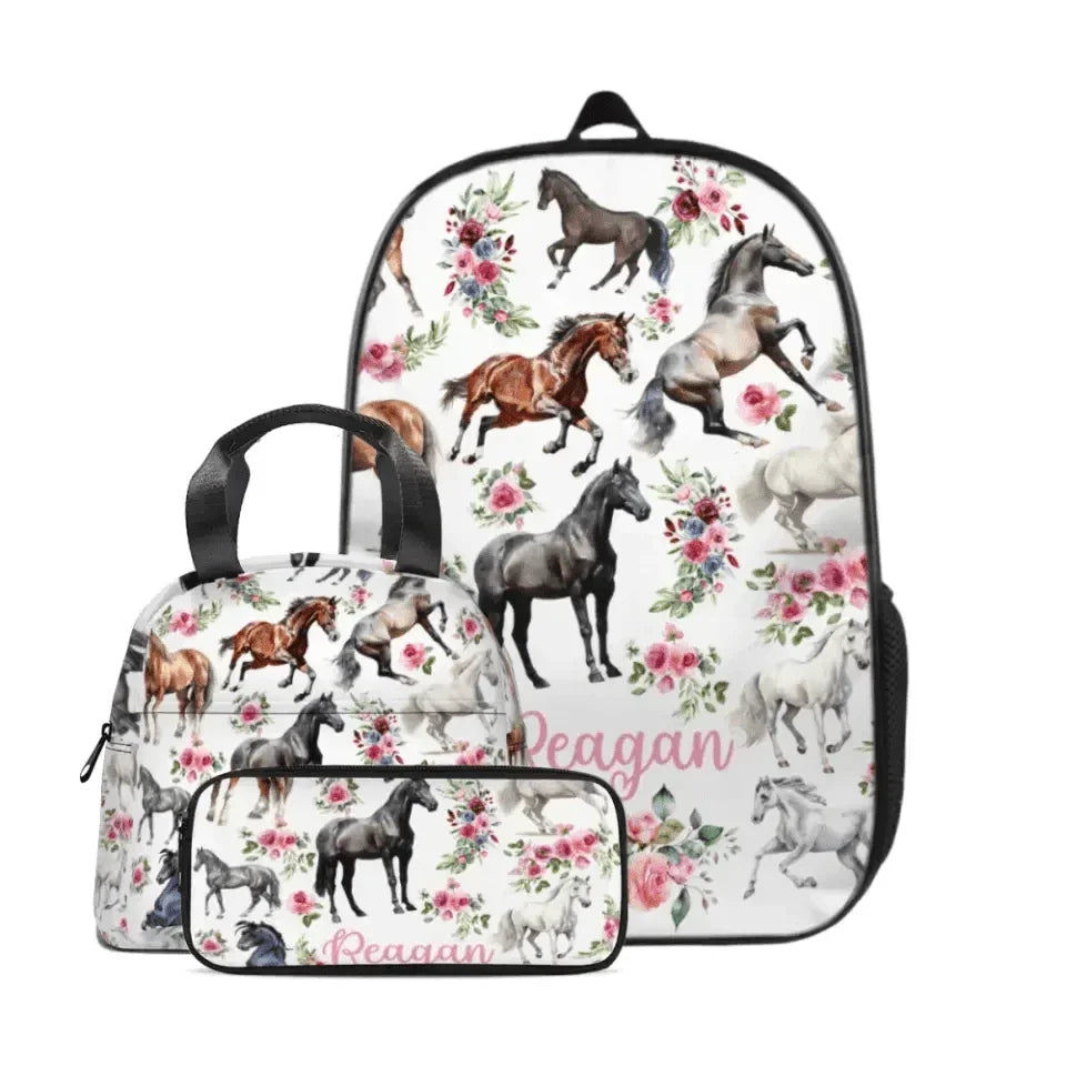 Name Customized Kids Backpack - Flower Horse - School Season Gift - Joliny