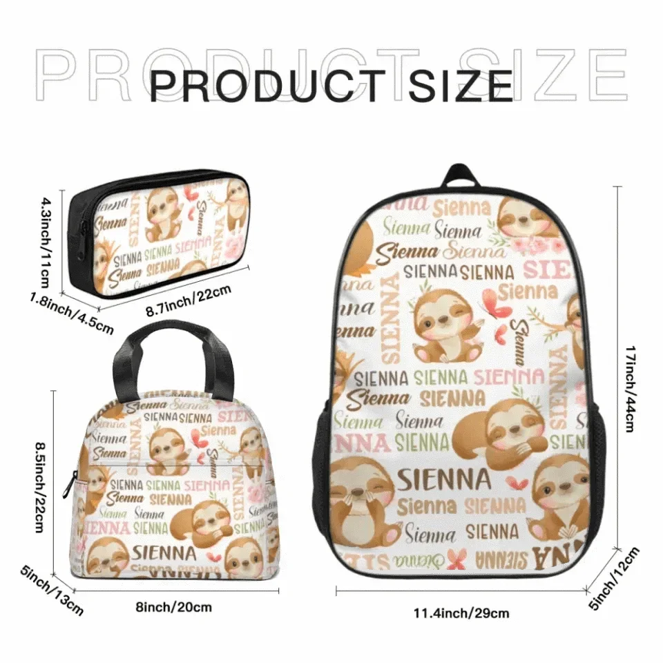 Name Customized Sloth Patterned Kids Backpack Children's School Season Gift - Joliny