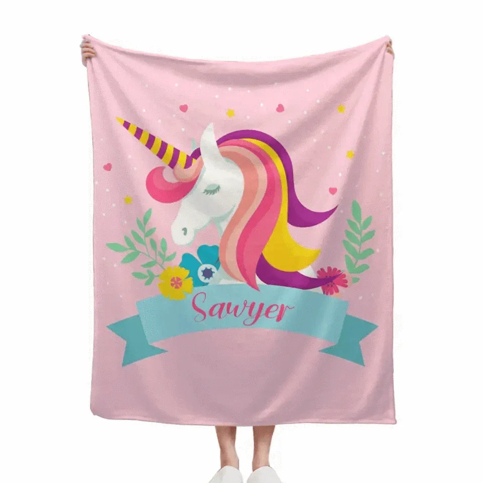 Name Customized Unicorn Blanket - Girls Kids Blanket - Joliny