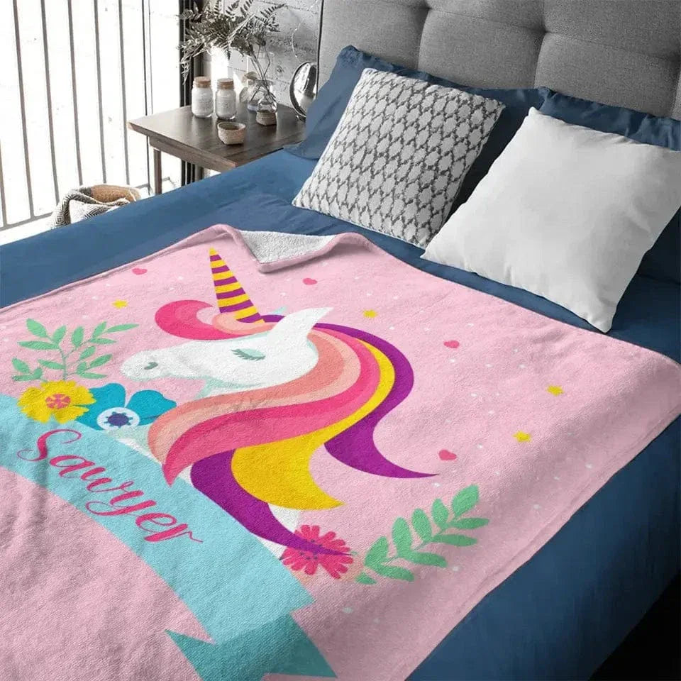 Name Customized Unicorn Blanket - Girls Kids Blanket - Joliny