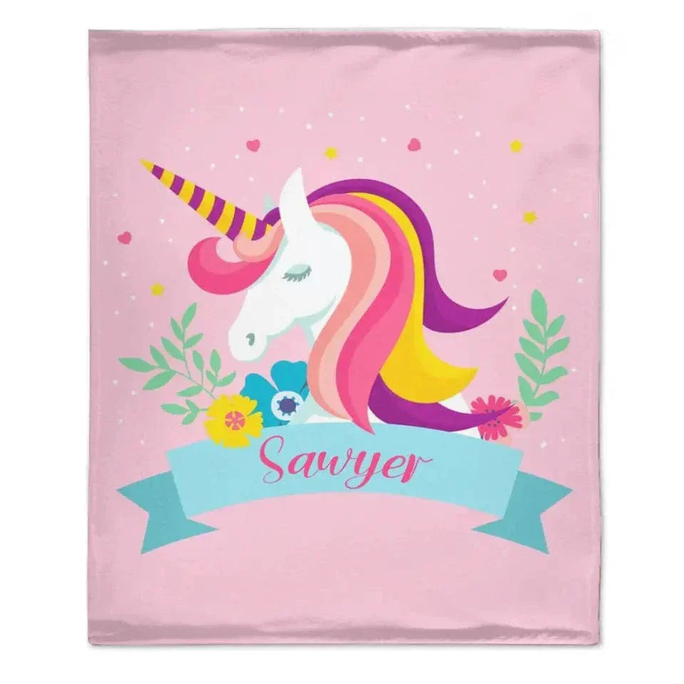 Name Customized Unicorn Blanket - Girls Kids Blanket - Joliny