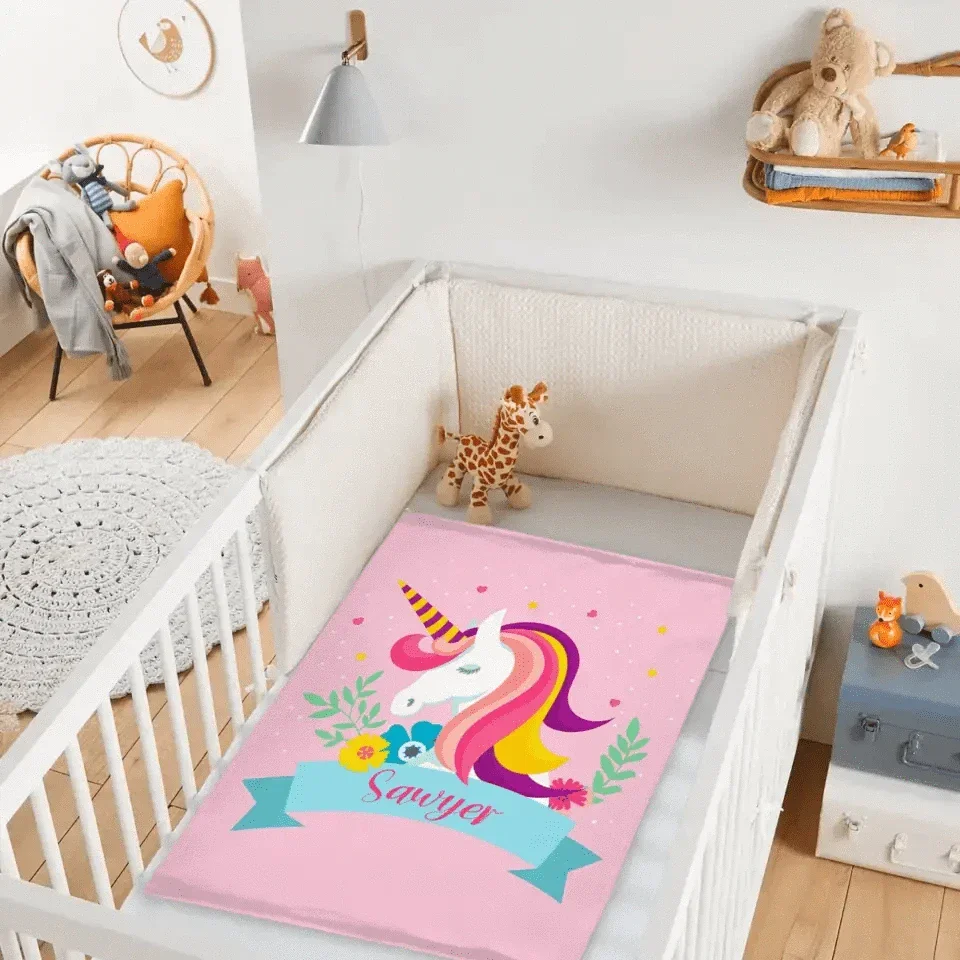 Name Customized Unicorn Blanket - Girls Kids Blanket - Joliny