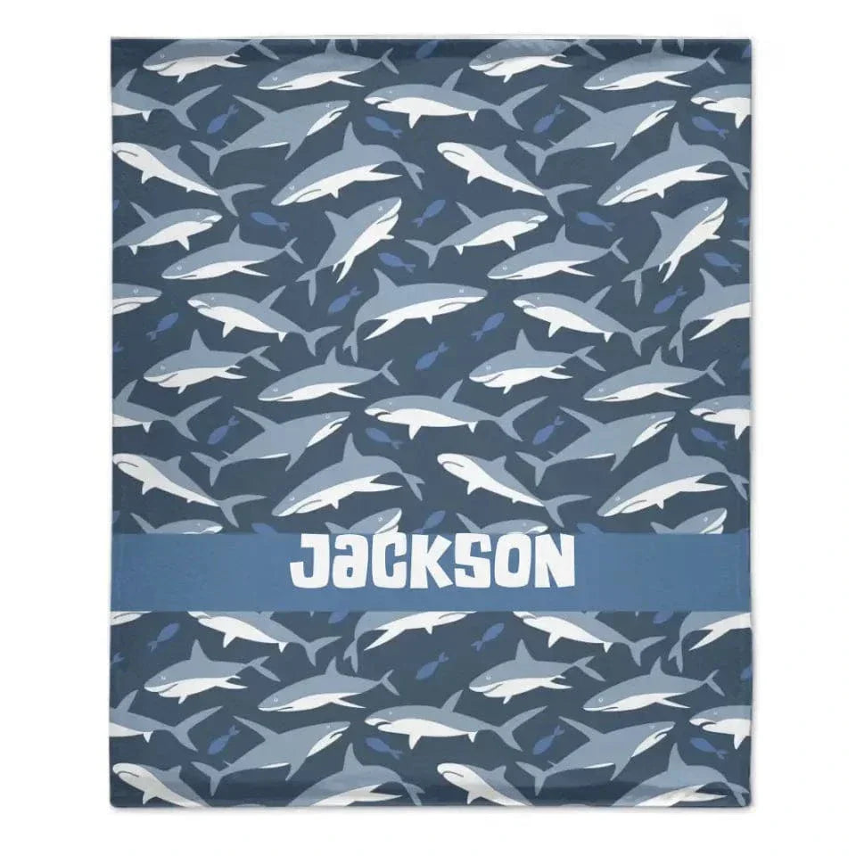 Nautical Shark Theme Personalized Name Custom Blanket - Gift For Children - Joliny