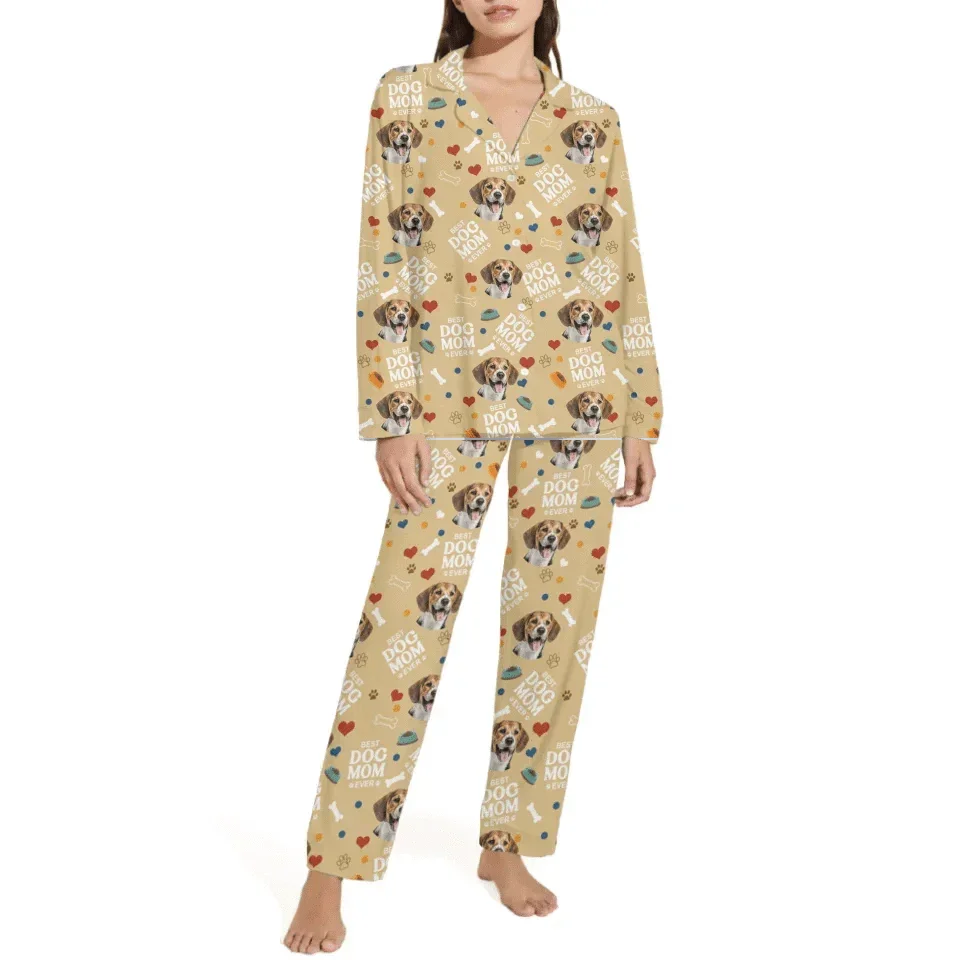 Custom Photo Best Dog Mom Dog Dad - Personalized Pajama Pants - Joliny