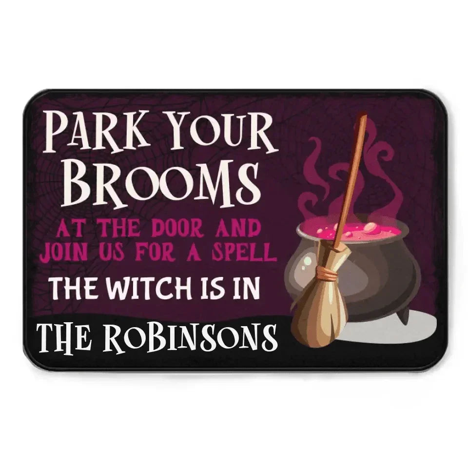 Park Your Brooms at the Door - Personalized Decorative Doormat, Halloween Gift - Joliny