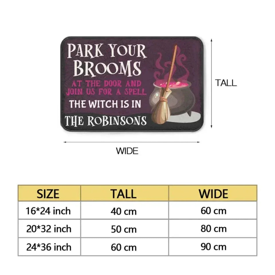 Park Your Brooms at the Door - Personalized Decorative Doormat, Halloween Gift - Joliny