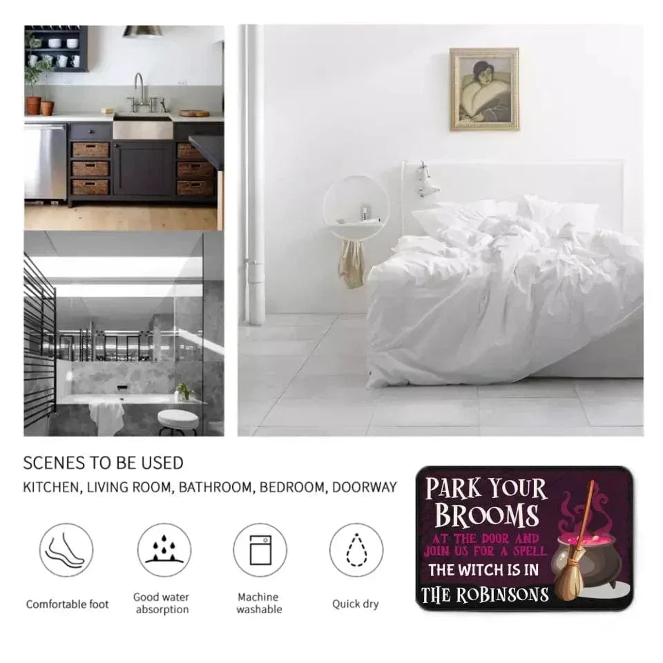 Park Your Brooms at the Door - Personalized Decorative Doormat, Halloween Gift - Joliny