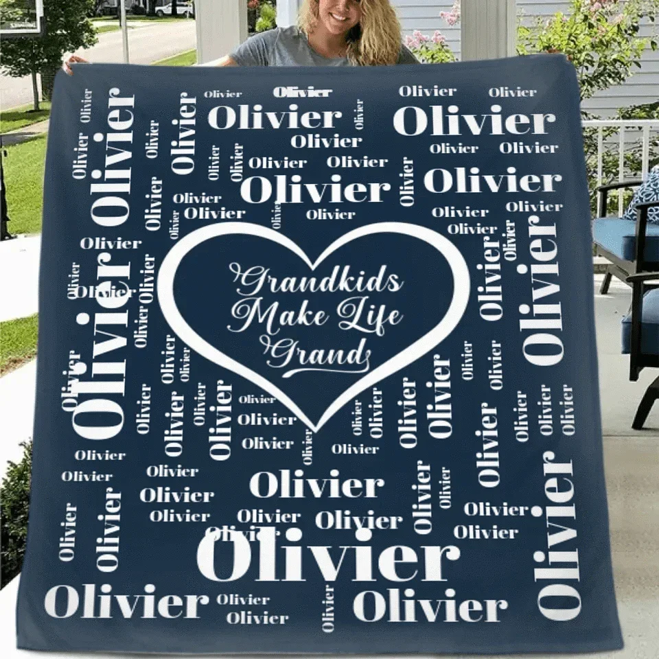 Personalised Grandkid Names Blanket Super Soft Flannel Grandkids Make Life Grand Grandparent Christmas Thanksgiving Day Gift for Grandparent - Joliny