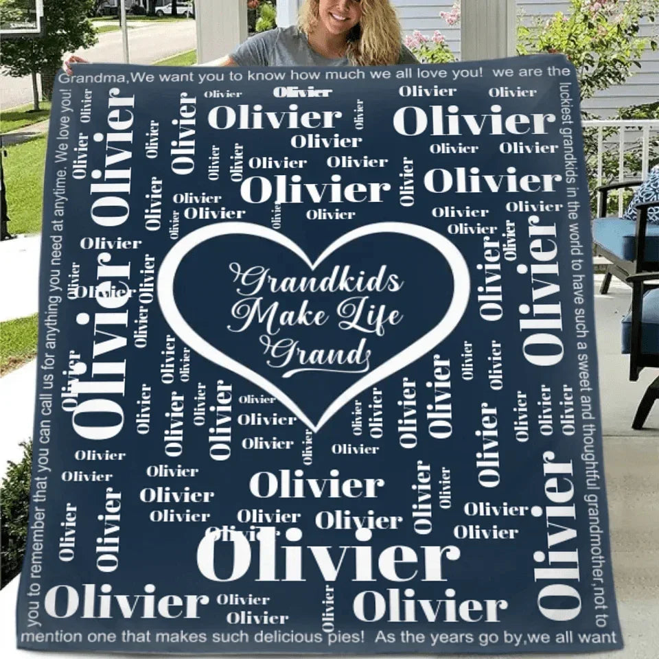 Personalised Grandkid Names Blanket Super Soft Flannel Grandkids Make Life Grand Grandparent Christmas Thanksgiving Day Gift for Grandparent - Joliny