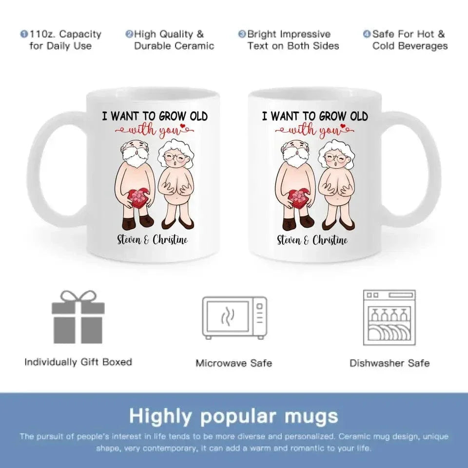 Personalized Accent Mug - I Want To Grow Old With You, Anniversary Gift For Couple - Joliny