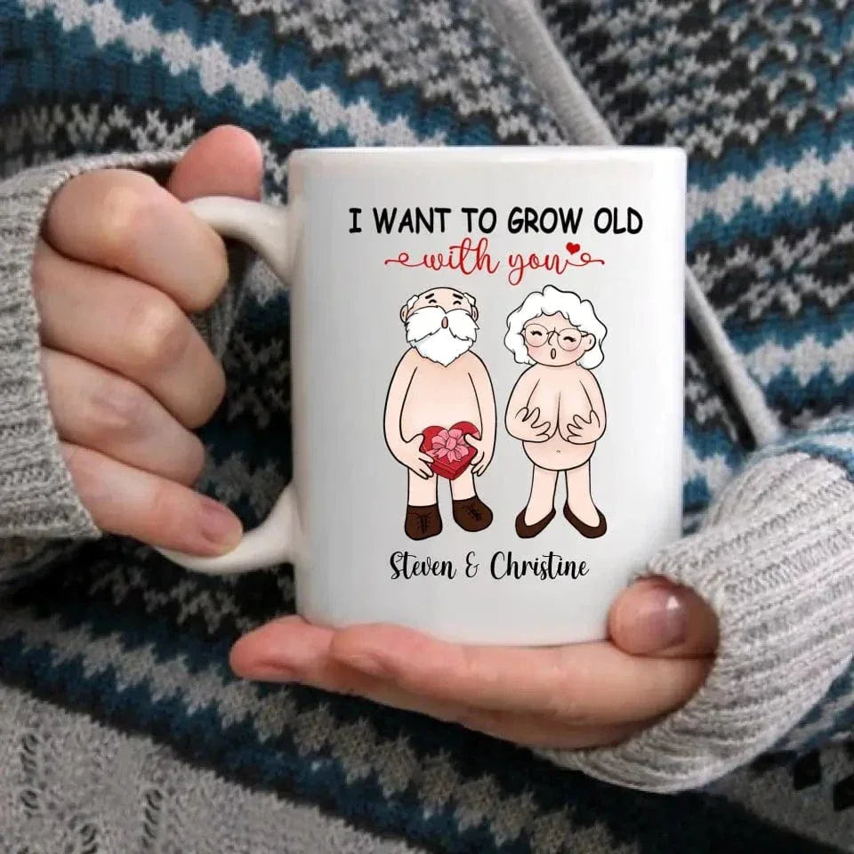 Personalized Accent Mug - I Want To Grow Old With You, Anniversary Gift For Couple - Joliny