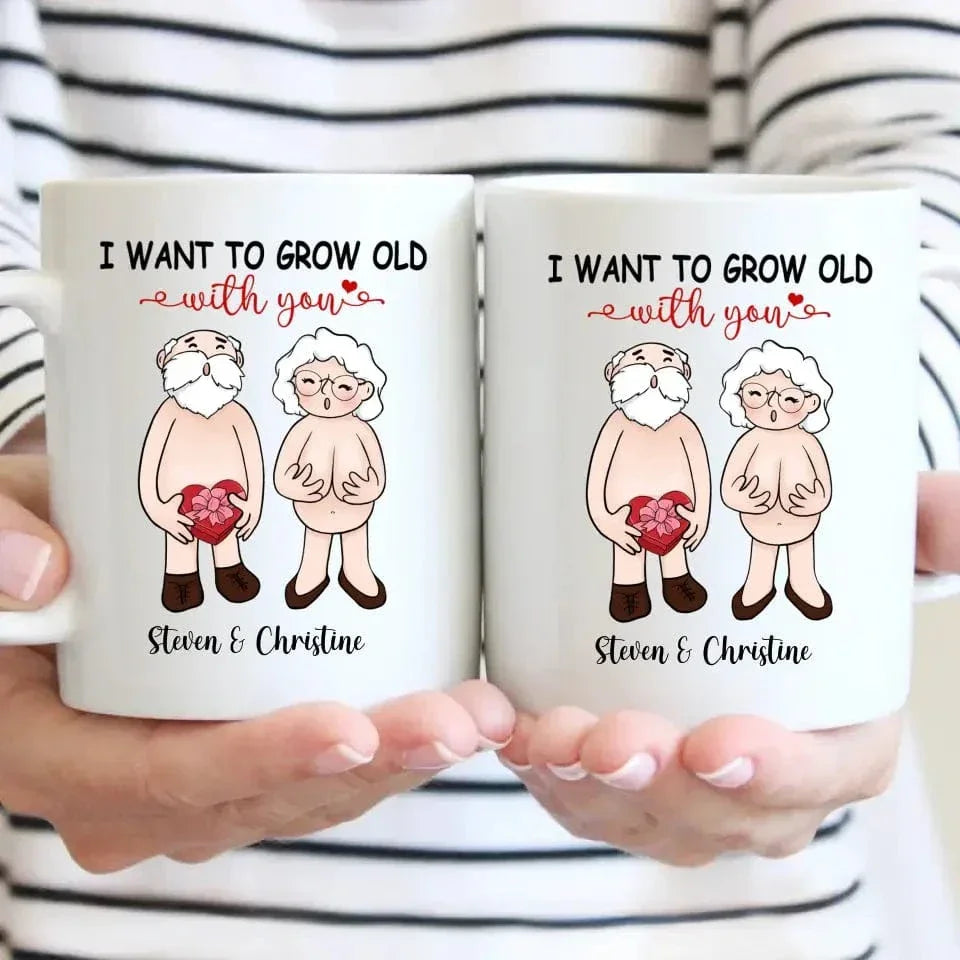 Personalized Accent Mug - I Want To Grow Old With You, Anniversary Gift For Couple - Joliny