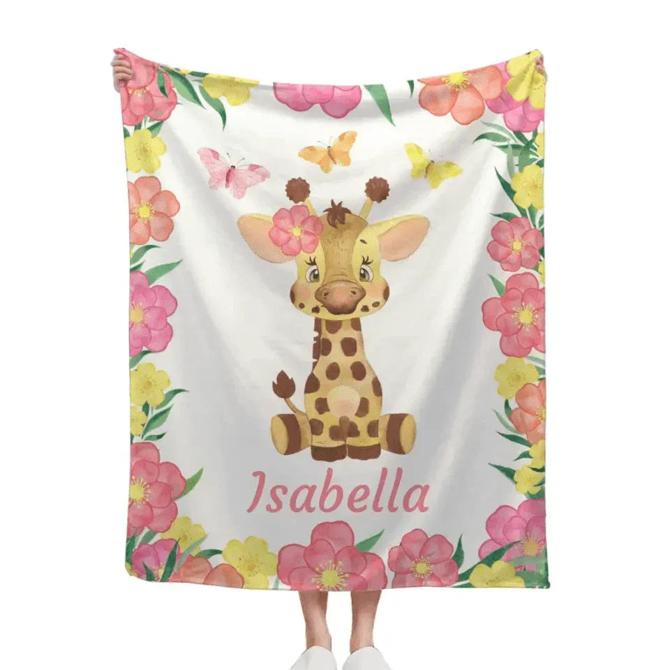 Personalized Adorable Deer Flower Edge Baby Blanket With Name - Joliny