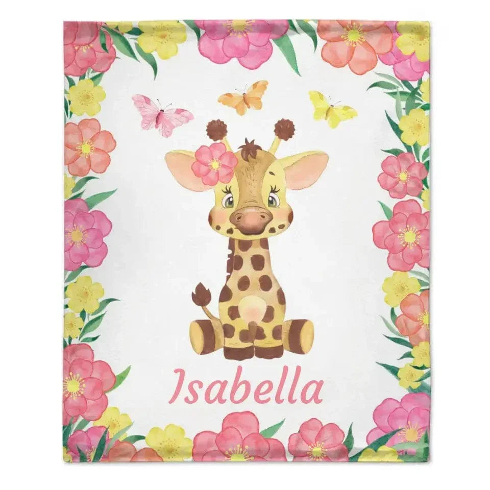 Personalized Adorable Deer Flower Edge Baby Blanket With Name - Joliny