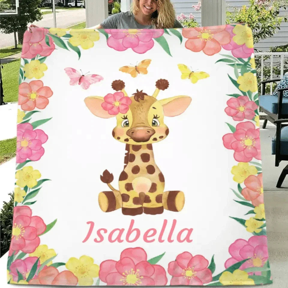 Personalized Adorable Deer Flower Edge Baby Blanket With Name - Joliny