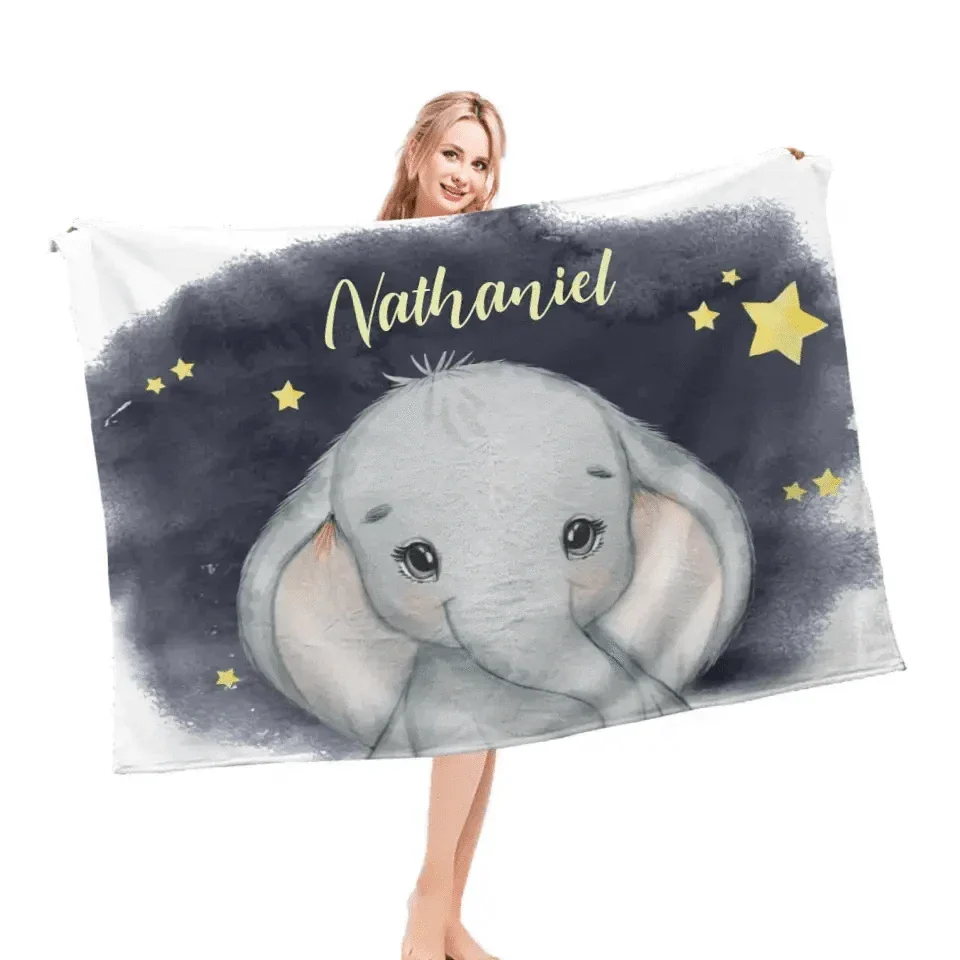 Personalized Animal Elephant Starry Night Sky Name Baby Blanket Gift - Joliny