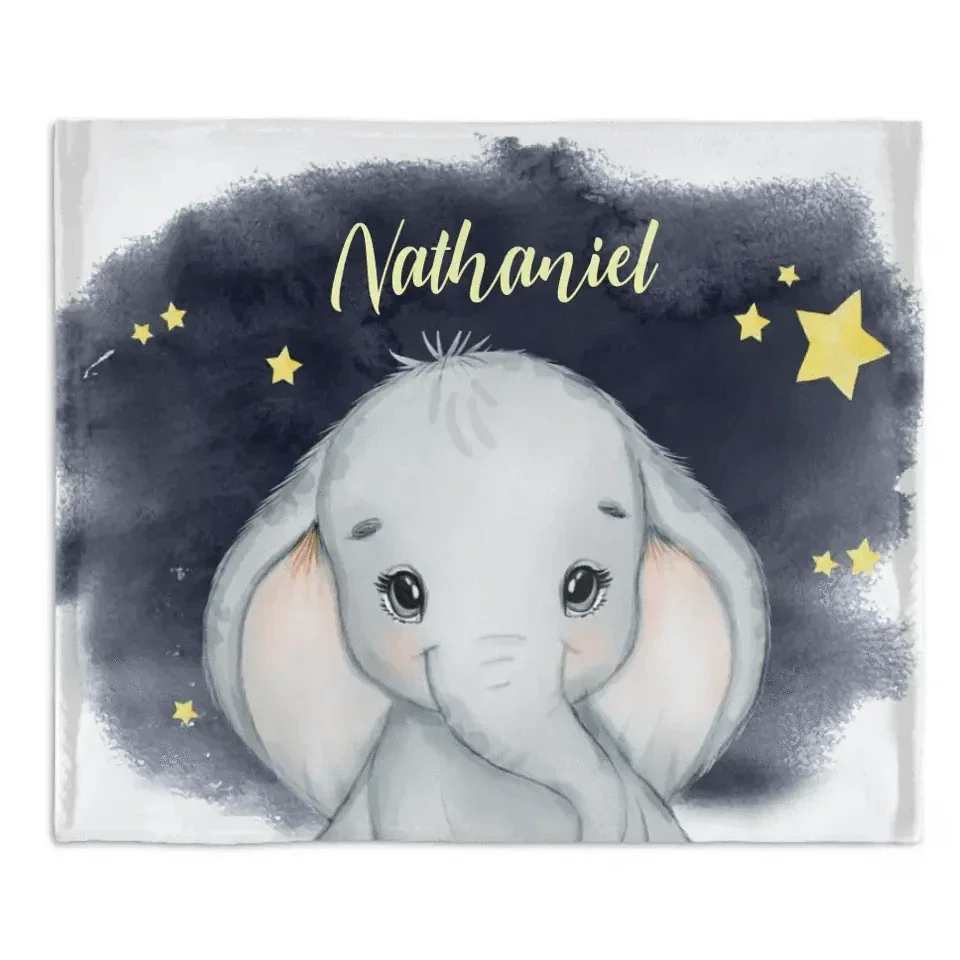 Personalized Animal Elephant Starry Night Sky Name Baby Blanket Gift - Joliny