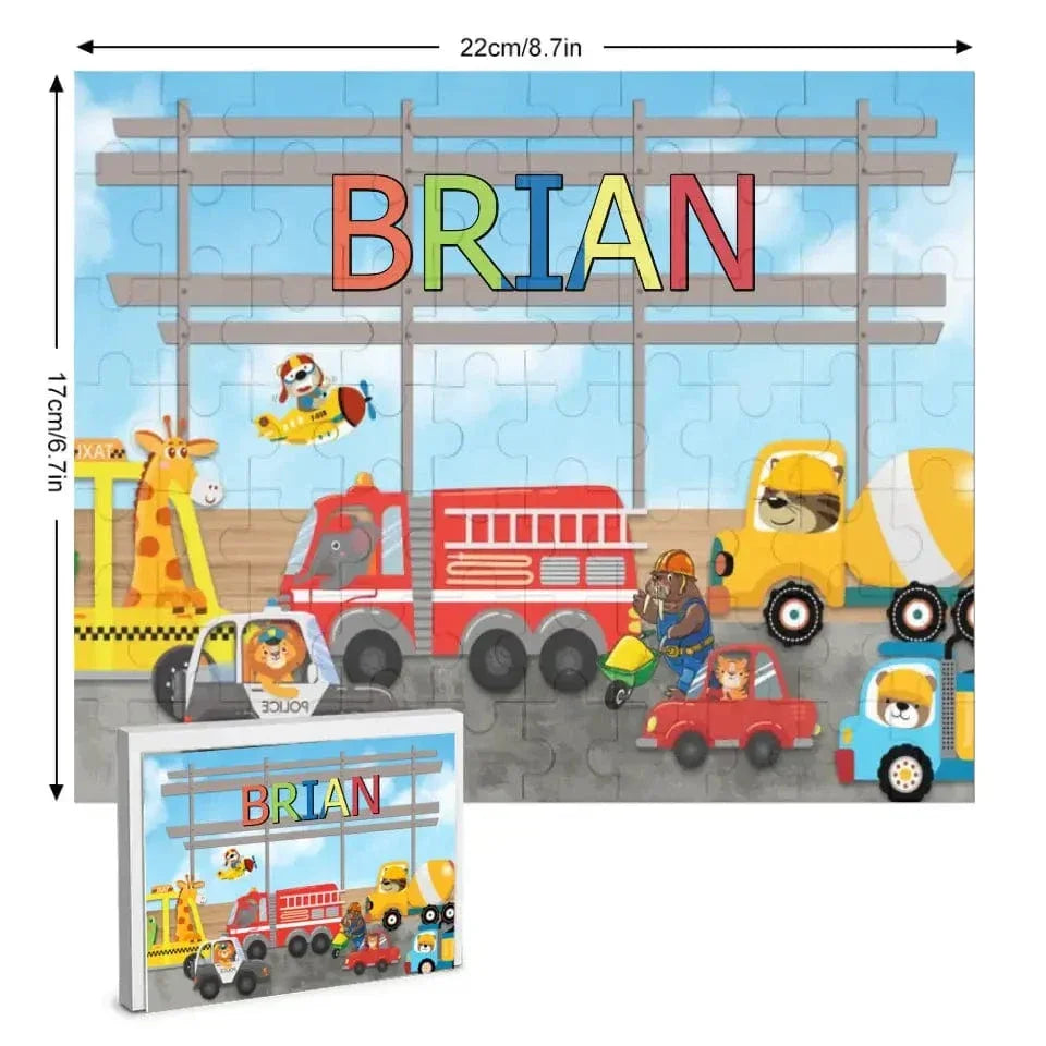 Personalized Animals City Car Jigsaw Puzzle for Toddler Kids 35PCS/70PCS - Joliny